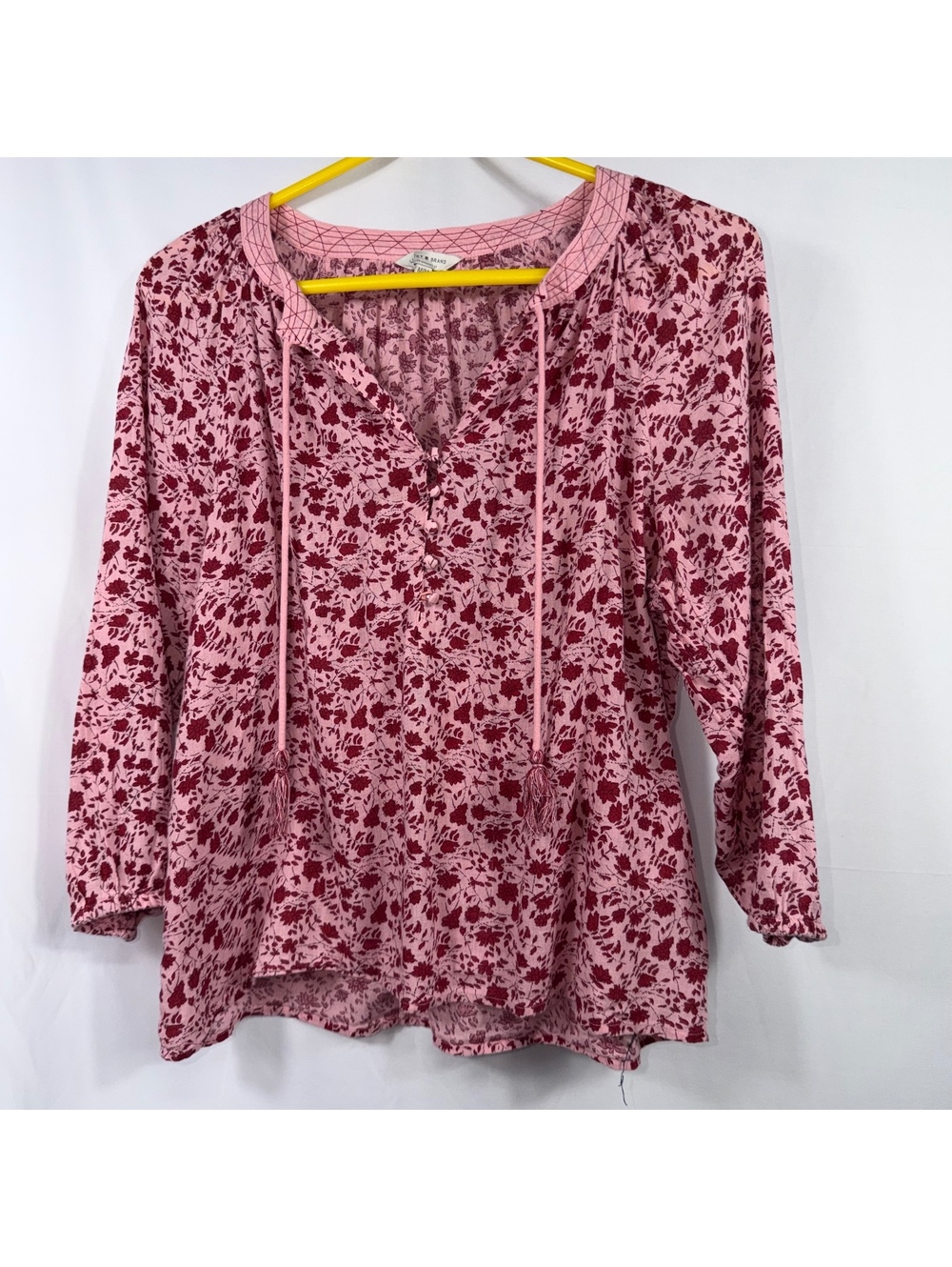 Lucky Brand Size M Pink Burgundy Floral Boho Peasant Top